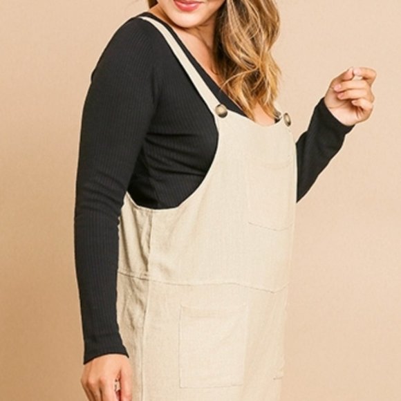 Linen Blend Overalls Black - Plus Sizes - Picture 6 of 7